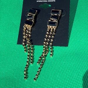 INC International Concepts Gold-Tone and Black Chain Fringe Drop Earrings